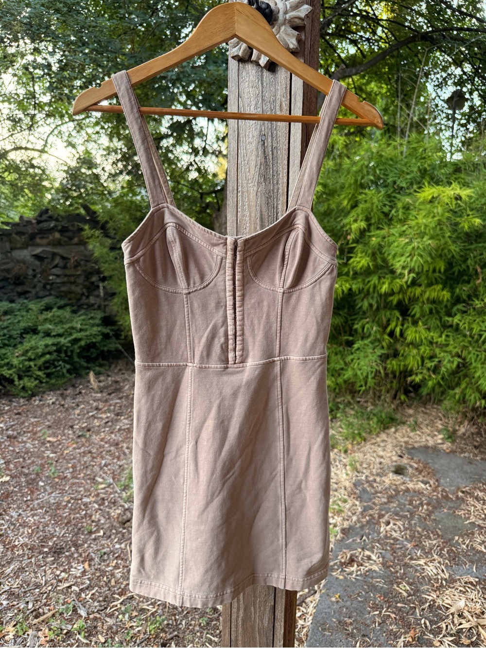 Free People—Neutral Taupe Mini Dress with Bust Detailing